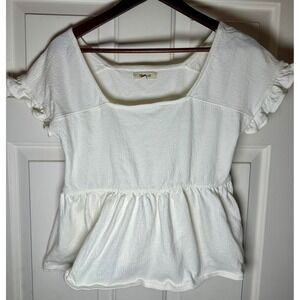 Madewell White Textured Peplum Square Neck Flutter‎ Sleeve Top Women's XS